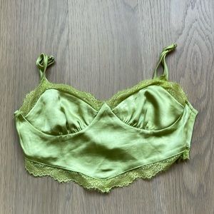 Motel x small lime lace shiny cropped cami adjustable strap good condition